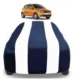 Auto Hub Car Cover Compatible with Tata Tiago with Mirror Pockets, Triple Stitched, Water Resistant Car Body Cover, Navy, White