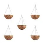 BIOTRUST Coir Hanging Basket 12 Inch Coco Gardening Liner with Metal Hanger|Flower Pots Hanger Garden Decoration Indoor Outdoor Water Hanging Baskets|(Set of 5) Brown
