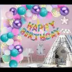 Sv Traders Unicorn/Rainbow Theme Birthday Decoration For Girls/Boys Total-63 Pcs-Happy Birthday Rainbow Foil(13)+Golden Confetti Balloon(10)+Metallic Balloons Purple 10+Pink 10+White 10+Mint/Green10