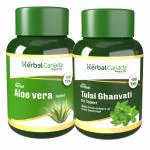 Harc Herbal Canada Aleo Vera (100 Tablets) +Tulsi Ghan Vati (100 Tablets) || Healthy Combo Pack