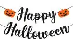 Festiko Happy Halloween Banner Black Glitter Halloween Banner Garland Pumpkin Jack OLantern Halloween Party Decorations Decor