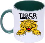 Shieldsmore Ceramic Tiger Zinda Hai Printed Coffee For Gift |Drak Green And White Ceramic Coffee Mug (325 ml)