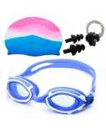 The Morning PlayNovicz Swimming Multicolor Goggle, Cap, Ear Nose Plug Combo, Swim Glass Head and Hair Protection Swimming Kit