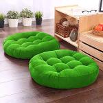The Purple Tree Round Velvet Floor Cushions Pillows for Living Room and Outdoor (Pack of 2 , 50x50 cm , Green) Floor Cushions , Tatami Cushion , Patio Cushion , Balcony Cushion , Floor Seating