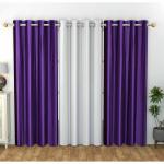 GOYCORS Purple and White Solid Polyester Window Curtain 5 Feet (Pack of 3)