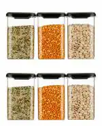 Leadder Kitchenware Airtight Plastic Square Container Set for Kitchen -1100ml (Set of 6 Black)