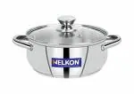 Nelkon Stainless Steel Casserole (Cook n Serve Pot) with Glass Lid - 14 cm