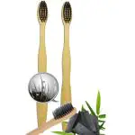 OREAYU Bamboo ToothBrush Charcoal Bristles, Anti Bacterial, Biodegradable, Eco-Friendly brush with Extra Slim Soft-Free Bristles - 2 pc Set