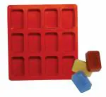BAKEMO 12 Cavity Rectangle Shape Round Edges Silicone Mould/Mold for Soap Making, Loaf, Muffins, Cheesecakes Approx 75-80 Gpsa (Random Color), 27.9 x 25.1 x 2.5 Centimeters