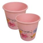Kuber Industries Open Dustbin|Plastic Portable Garbage Basket|Floral Round Trash Can for Kitchen|Office|College|5 Litre|Pack of 2 (Pink)