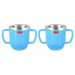 HAZEL Double Wall Stainless Steel Double Handle Baby Mug Set of 2for Kids Gifting, 250 ML Each, Blue