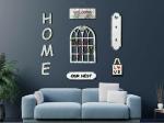 Chalk My Theme Set of 6 3D Gallery Wall Art with Home, Welcome, Love, Our Nest, Happy Place Sign Board and Key Holder | Complete Wall Décor for Home