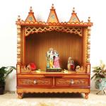DZYN Furnitures Abhikya Sadana Floor Rested Pooja Mandir without Door (Teak Gold)
