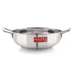 HAZEL Induction Bottom Kadai Kadhai Stainless Steel Deep Karahi Kadahi Cookware Utensil For Frying Puri Dishwasher Safe, 28 cm, 4600 ML