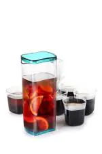 Faverito Blue Plastic Water Jug 2000 ml and Glass Set (6 pcs)