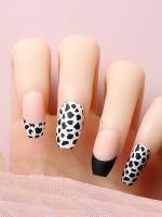 Secret Lives Premium Acrylic Reusable Artificial Press on Nails Matte Almond Black & White Design 24 Pieces Set With Kit