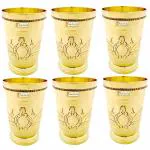 Prisha India Craft Pure Brass Mughlai Style Embossed Design Lassi Glass Capacity 250 ML | Set of 6