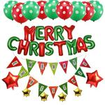 Grandshop Golden, Red Foil Merry Christmas Letter Foil Balloon, Paper Banner, Polka Dot Balloons, Red Foil Balloons, Golden Star Foil Balloon