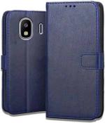 Clickaway Blue Faux Leather Back Case Cover For Samsung Galaxy J4