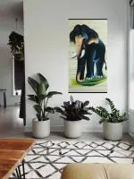 ZENRISE wall decoration Elephant Painting Handicraft on Bamboo mat, 2x4 feet, Right Side Display