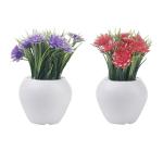 Foliyaj Artificial Mini Plant With Thin Long Leaves, Red And Purple Gerbera Flowers 10 x 10 cm