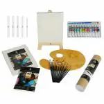 ArtRight Professional Painting Kit 71 Pcs - (Paint Brushes Set of 10-1 Feet Painitng Easel - A4, A5 Mixed Media Papers - Painting Palette - Color Set for Kids - Canvas A4 Size - Blending Stumps)