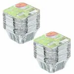 Freshee Pack of 2 x 25pcs Each Aluminium Silver Foil Container 120ml Food Storage Disposable Containers with Lid For Kitchen, Packing , Backing, Parcel
