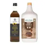 Anveshan Combo of Wood Pressed Mustard Oil 5L and Mustard Oil 1L | Kolhu/Kacchi Ghani/Chekku | Natural | Chemical-Free | Cold Pressed Oil for Cooking