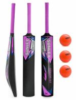 SUNLEY Cricket Set with Black Light Pink Size 6 Size Plastic Cricket Bat & 3 Pc Wind Ball (Age Group 11-14 Years)