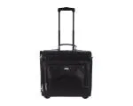 Kara Black Unisex Genuine Leather Overnighter Trolley Bag for 15