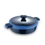BERGNER Gastro Non Stick Kadai / Kadhai with Glass Lid 30cm, Induction Base, Thickness 4.1mm, Blue