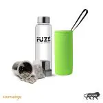 Fuze Borosilicate Glass Bottle with Removable Filter & 1 pack of Alkaline Balls(Florusent Green)500ML