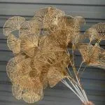 SATYAM KRAFT 4 Pcs Artificial Flower Gingko Leaves Fake Flowers Sticks Bunch Decorative Items for Home, Living Room Table Decoration Plants and Craft Items Corner (Without Vase Pot) (Gold)