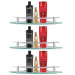 MOTIQO Premium Frosted Glass Bathroom Shelves Wall Mount Shower Corner Shelf with Rail Floating Glass Shelves for Bathroom Kitchen Livingroom (9 x 9 Inch - Set of 3)