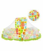 Mee Mee Baby Bedding Set/Baby Bedding Mattress Set/Thick Mattress, Mosquito Net with Zip Closure & Neck Pillow, Baby Bedding for New Born, 0M+, Baby Sleeping Bed (Green)