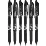 Pilot Frixion Erasable Roller Ball Pen | Tip Size - 0.7 MM | With Dimpled Grip and In-built Eraser | Ink Colour - Black | Pack of 6