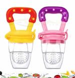 Ssanvi Pink & Yellow Baby Food Feeder, Fruit Feeder Pacifier, Fruit Nibbler, Fruit Teether BPA Free Soft Silicone And Extra Mesh Fruit Teether for Babies With 2 Extra Nipple ( Pack Of 2)