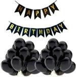 FANEX High Quality Black Birthday Banner, 30 Black Metallic Balloons