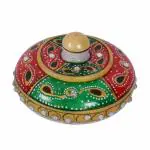 Craftam Multicolor Marble Traditional Round Sindoor Dani, Box (Pack of 1)