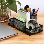 See Inside 4 Compartments Metal Pen Holder::Pen Stand::Desk Organizer (Black)