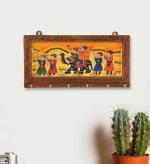 JaipurCrafts Wooden Rajasthani Art Work 6 Hook Hanging Key Holder/Keychain Holder - Brown (12 x 6 in)