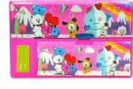POKSI BT Cartoon Jumbo Pencil Box-Big Size|Double sided with 6 Hidden Pockets| BT CARTOON Art Plastic Pencil Box l Set of 1 Pink Green