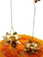 Satyam Kraft Gold Big Size Metal Lotus Hanging Candle Holder (2 Pcs)