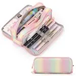 Hasthip Rainbow Large Capacity Pencil Case, 3 Compartment Pouch Pen Bag