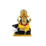 Adhvik Vighnaharta/ganpati/bappa Sitting on Mushak/chuha ( Mini Mouse Ganesha St/604) White Stone Multicolor Metal God Stand for Home Décor/car Dashboard/temple Puja/office Table Showpiece