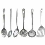 Fableart Stainless Steel Kitchen Utensils Set of 6 - Includes Ladle, Solid Spoon, Slotted Turner, Slotted Spoon, Spaghetti Spoon, and Skimmer