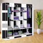 BE MODERN 12 Shelves French Door Print Carbon Steel Collapsible Wardrobe (Finish Color -6_BLACK, DIY(Do-It-Yourself))