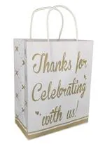 Tasche Paper Products White Thank You Printed Paper Gift Bags For Baby Shower Return Gift And Small Presents (20.32 x 10.16 x 25.4 cm) Pack Of 60