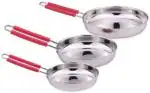 Neervika Fry Pan Stainless Steel 3 Pcs Set - Size 10 No, 11 No & 12 No - wire handle. Fry Pan 24 cm diameter 1 L, 1.5 L, 2 L capacity (Stainless Steel, Induction Bottom)