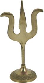 Real Craft Gold Brass Trishul Trisulam On Stand For Temple